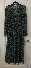 Gerard Darel Green Long Sleeve Floral Print Drawstring-Waist Midi Dress sz 44
