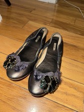 MIU MIU BALLET GUNMETAL INDIGO BALLET FLATS