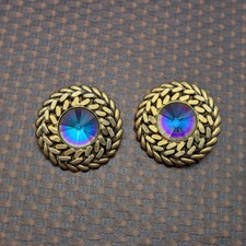 Large Statement Vintage Earrings Watermelon Rivoli Stone Clip On Jewellery 