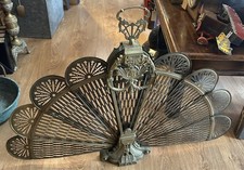  Art Deco Vintage Brass Peacock Fire Screen Folding Fan Fireplace Guard V Ornate
