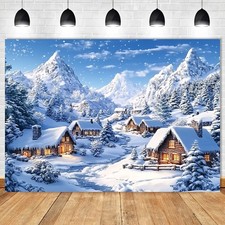 Large Christmas Tapestry Snowy Village & Forest Scene Wall Hanging Backdrop Xmas