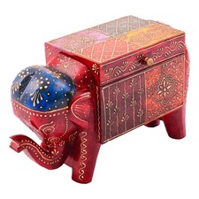 Wooden Elephant Jewellery Box Handpainted Table Top Vintage Storage Mini Trinket