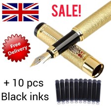 Luxury Fountain Pen with 10 Ink Cartridges Set in Gold Design and Black Design