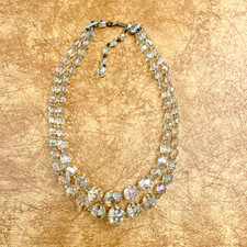 Vintage 1950s crystal aurora borealis necklace double stranded vintage jewellery