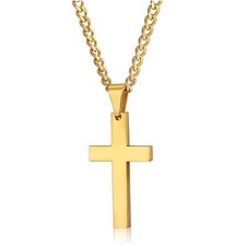 Men's Cross Stainless Steel Necklace Chain Figaro Pendant Necklace