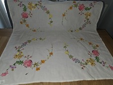 Vintage White Embroidered  Tablecloth 41x41 Inches