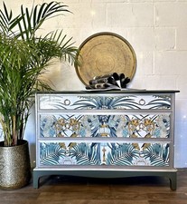Large Stag Chest Of Drawers/ Sideboard And Pair of Bedsides Green Oriental