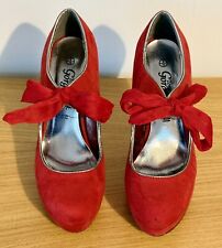 Red Tie-up Suede Effect Platform Shoes / Your-Feet-Look-Gorgeous - Size UK 6 /39