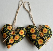 2 Vintage Retro Heart Door Hangers Handmade With Sunflowers Cotton Fabric