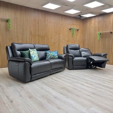 ‘Bobby’ 3 + 2 Seater Sofa Set Power Recliner Leather Cat-35:02 Black BRAND NEW