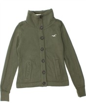 HOLLISTER Womens Sherpa Tracksuit Top Jacket UK 6 XS Green Cotton DW86