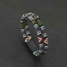 Bohemian Colorful Fabric Rope Bracelet for Men/Women Magnetic Clasp - Dark Green