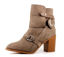 Missguided Shield Ladies UK 8 EU 41 Taupe Faux Suede Block Heel Ankle Boots