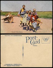 China, Chinese Wheel Barrow Wheelbarrow Native Women Boy Man Old Colour Postcard