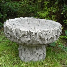 Stone Effect Bird Bath Feeder Garden Ornament | Vine Leaf Design Outdoor