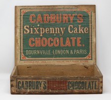 Vintage Cadbury’s Sixpenny Cake Chocolate. Bournville, London & Paris Wooden Box