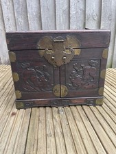 Antique Chinese Carved Rosewood Table Jewelry Box 19th Century Qing Dynasty