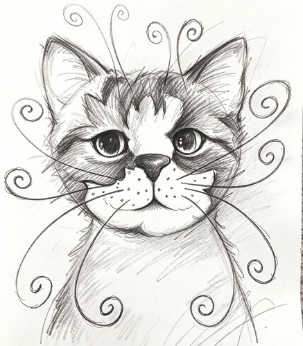 Cartoon drawing cat print - drawing,