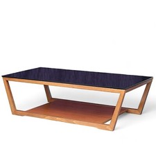 Calligaris Teak & black opaque glass top coffee table retro Bauhaus style table