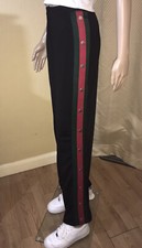 MISSGUIDED Black Red Green Side Stripe Wide Leg Trousers UK 4 