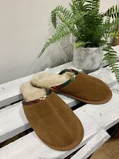 New Tan Genuine Suede Leather Sheepskin Slip On Slider Slippers Unisex Size 7 8