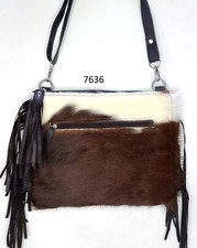 Real Cowhide Cross body Purse Handbag & Hand Clutch Cow Hide Leather Purse Bag
