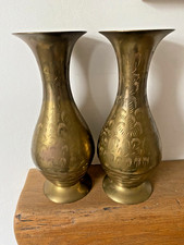 Vintage Brass Etched Pair of
