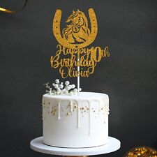 Personalised Horse Horseshoe Cake Topper Birthday Glitter Name & Age UK