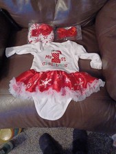 Brand New 3 to 6 Months My First Christmas Outfit with Boottees and Headband New