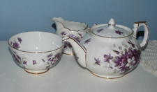 Aynsley Violette Fine Bone China Teapot Creamer & Sugar Bowl Set Vintage Violets