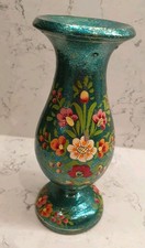 VASE Hand painted wooden vase floral decoration 7" 18cm
