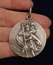 Large 1970's Vintage Sterling Silver St Christopher Pendant by RR   length 45 mm
