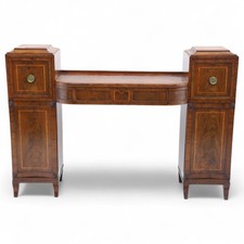 Regency Mahogany Pedestal BowFront Sideboard: OOAK Antique Console Table or Desk