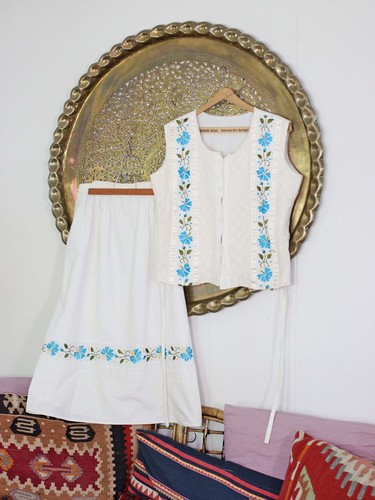 Vtg mexican cream cotton set - mexican,