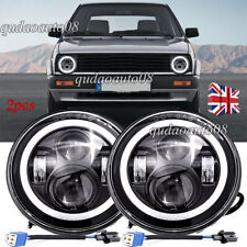 Pair Fit VW Golf Mk2 1983-1992 7" Round LED Headlights Hi/Low Angel Eyes Beam