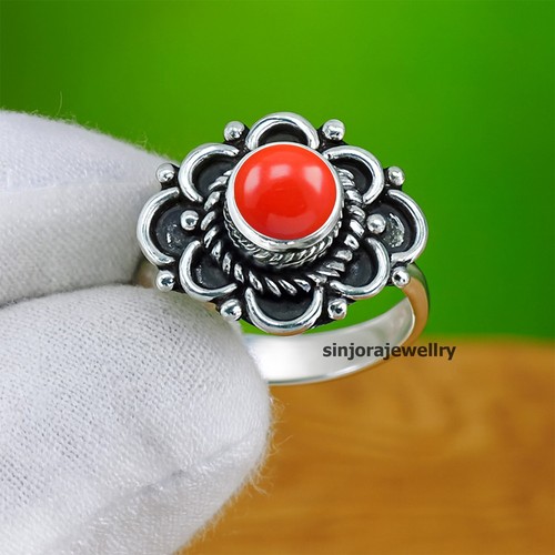 Red coral gemstone - red, 925