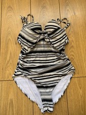 NIPTUCK Black stripe Swimsuit. Tummy control,  Sz 10-12 C/D