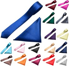 Mens Neck Tie and Pocket Square Handkerchief Set Hanky Wedding Skinny