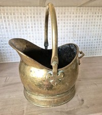 Antique Brass Fireside Helmet Coal Log Scuttle Bucket