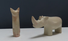 2 Soapstone Carved animal figures of Cat and Rhinoceros