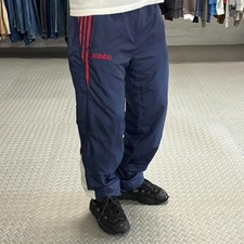 Adidas baggy track pants Mens L navy wide leg nylon tracksuit bottom 90s retro