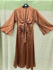 WOMEN WRAP DRESS LONG SLEEVE CARAMEL BROWN TWIST AND TIE FRONT