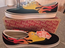 Vans Size 10.5 Shoes Flame Era Black Casual Skate Trainers Canvas Slip On