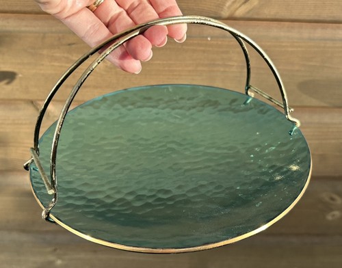 Vintage blue glass cake - glass, stand