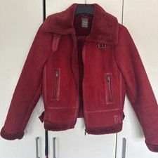 Red Faux Suede Biker Jacket