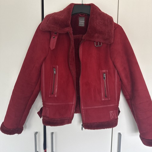 Red faux suede biker - faux,