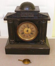 Antique Teutonia Manufactory P.H.&S. Greek Plaque Striking 1/2 hr. Mantle Clock