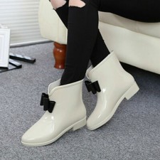 Ladies Womens Bow Wellington Ankle Boots Wellies Rain Snow Chelsea Boots Shoes /