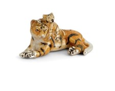 Saturno Silver and Enamel Tiger with Cub - Fully Hallmarked Sterling Silver