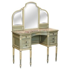 ANTIQUE FRENCH EMPIRE HAND PAINTED 19TH CENTURY DRESSING TABLE + TRI FOLD MIRROR
